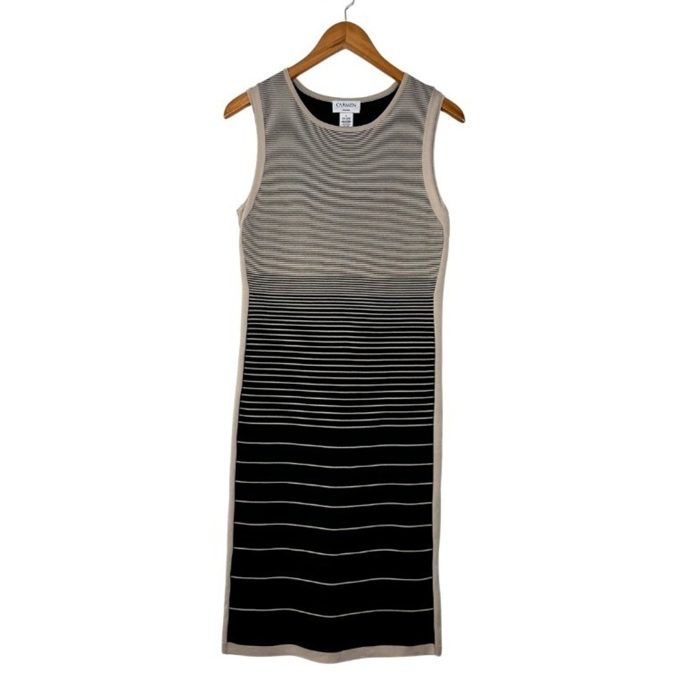 Carmen Marc Valvo Women Large Black Tan Striped Ombre Sleeveless Sweater Dress